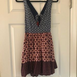 Festival dress - red and blue, low cut, tie back